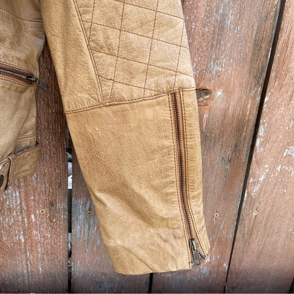 WHETBLU Women’s Tan Leather Moto Bomber Jacket Vintage Size XXL - Picture 8 of 17